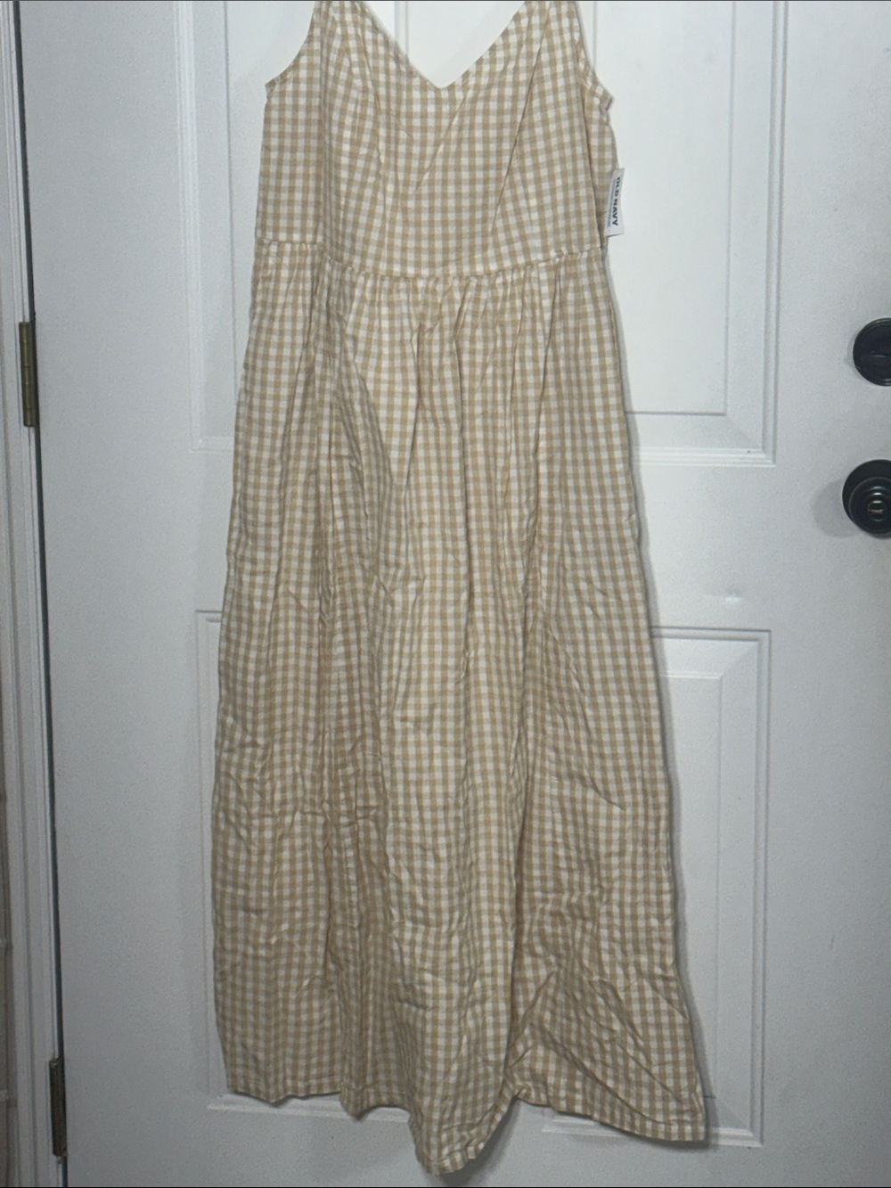 Old Navy Tan and White Gingham Maxi Dress